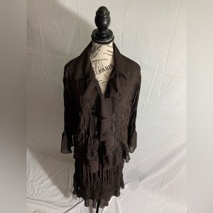 Signature by Robbie Bee 2 piece chocolate brown top & skirt crinkle & shimmer.